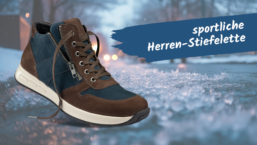 Sportliche, robuste Stiefelette aus wetterfestem, lgegerbtem ko-Nubukleder.